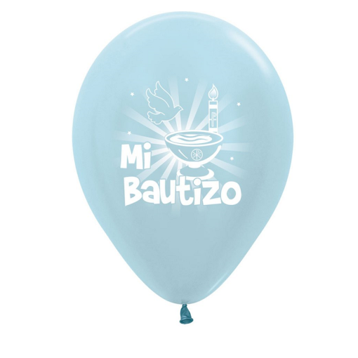 Globo Látex R12 ( 30 cm) Serigrafiado Mi Bautizo Azul 12 ud.